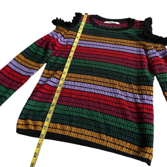 Uterque Knit Striped Open Shoulder Multicolor Sweater Round Neck S Long Sleeve - Picture 3 of 8